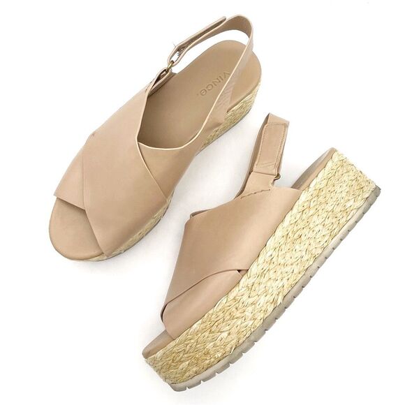 Vince Jesson Platform Sandals Nude Taupe Leather Cross Strap Flatform Size 8 - Picture 1 of 16